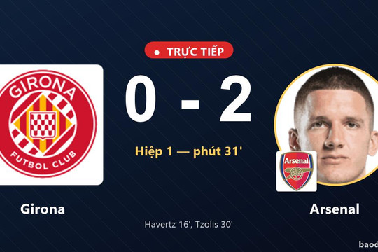 Trực tiếp Girona vs Arsenal: Arsenal nhân đôi cách biệt
