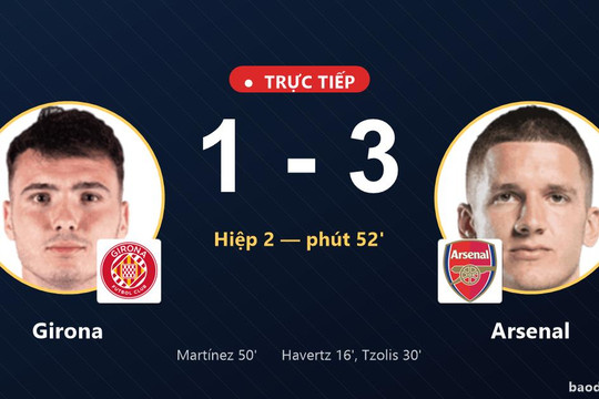 Trực tiếp Girona vs Arsenal: Arsenal dẫn 3-1