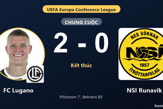 FC Lugano thắng 2-0, NSI Runavik trắng tay ở Conference League