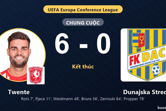 Twente đè bẹp Dunajska Streda 6-0 ở vòng loại Conference League