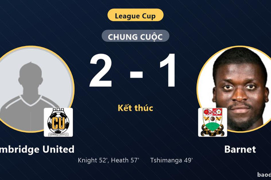Ngược dòng thắng Barnet 2-1, Cambridge United đi tiếp, loại đối thủ khỏi League Cup