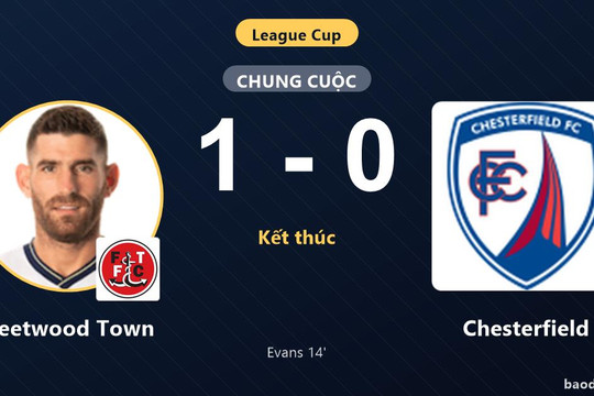 Thắng Chesterfield 1-0, Fleetwood Town giành vé đi tiếp, Chesterfield chính thức bị loại