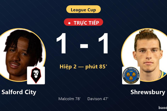 Trực tiếp Salford City vs Shrewsbury: Bước vào loạt luân lưu, hòa 1-1