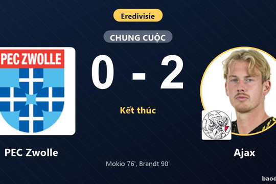 Hạ chủ nhà PEC Zwolle, Ajax khởi đầu thuận lợi tại vòng 1 Eredivisie