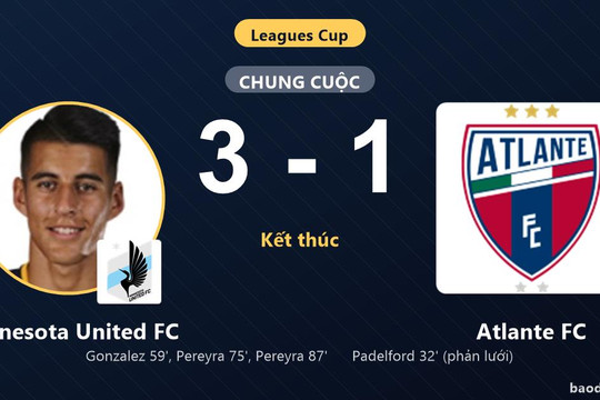Bị dẫn trước, Minnesota United FC ngược dòng hạ Atlante FC 3-1 tại Leagues Cup