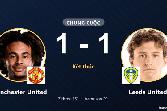 Zirkzee mở tỷ số, Manchester United chia điểm với Leeds United tại Elland Road