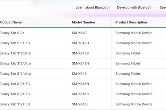 Thế hệ Galaxy Tab S12 Plus và Tab S12 Ultra xuất hiện trên cơ sở dữ liệu Bluetooth SIG