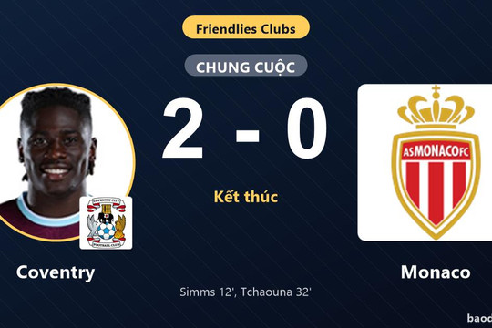 Quật ngã Monaco 2-0, Coventry tạo bất ngờ ở trận giao hữu CLB