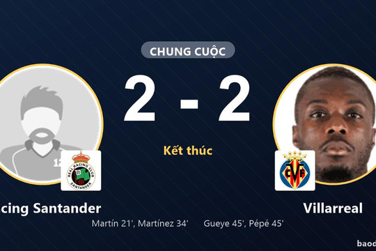 Racing Santander chia điểm kịch tính với Villarreal, hai đội cùng có 1 điểm