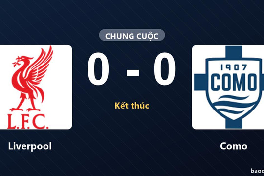 Liverpool hòa bế tắc Como tại Anfield, hai đội chia điểm không bàn thắng
