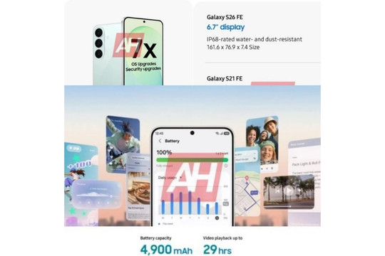 Chi tiết cấu hình Samsung Galaxy S26 FE: Vi xử lý deca-core Exynos 2500 và pin 4900mAh