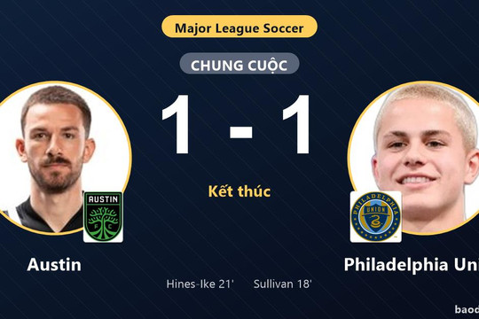 Chia điểm Philadelphia Union 1-1, Austin tiếp tục chôn chân ở nhóm cuối bảng MLS