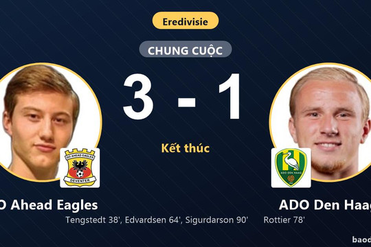 Hạ gục ADO Den Haag, GO Ahead Eagles chen chân vào top 3 Eredivisie