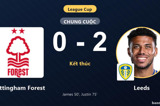 Đánh bại Nottingham Forest 2-0, Leeds thẳng tiến vào vòng trong League Cup