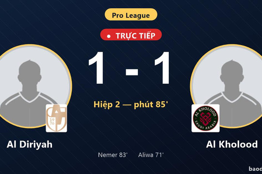 Trực tiếp Al Diriyah vs Al Kholood: Al Diriyah gỡ hòa 1-1