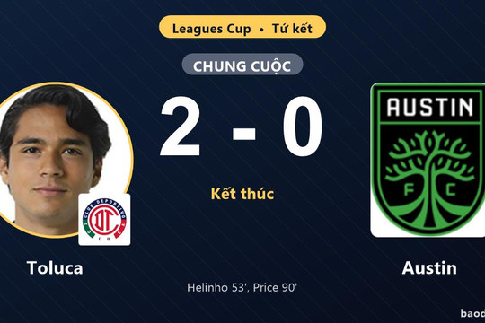 Hạ Austin 2-0, Toluca giành vé vào bán kết Leagues Cup
