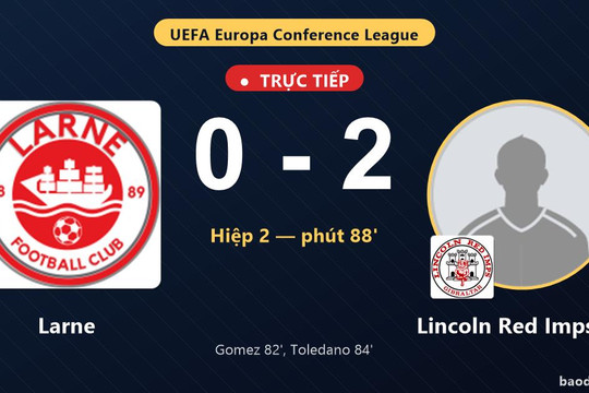 Trực tiếp Larne vs Lincoln Red Imps FC: Bước vào hiệp phụ, Lincoln Red Imps FC dẫn 2-0