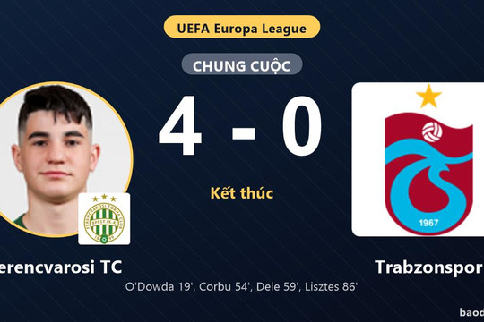 Thắng đậm Trabzonspor 4-0, Ferencvarosi TC nắm lợi thế áp đảo tại play-off Europa League