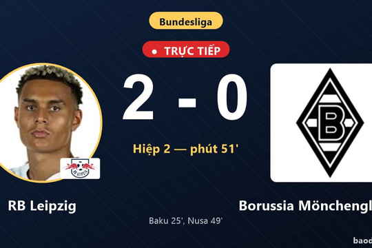 Trực tiếp RB Leipzig vs Borussia Mönchengladbach: RB Leipzig nhân đôi cách biệt