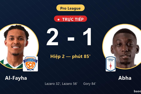 Trực tiếp Al-Fayha vs Abha: Abha rút ngắn cách biệt 2-1