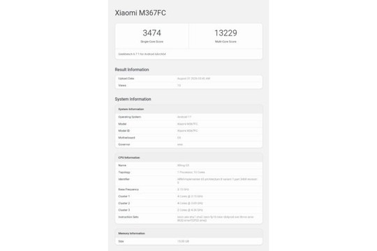 Xiaomi Pad 9 Pro Max lộ diện điểm Geekbench: Sức mạnh vi xử lý tự phát triển XRING O3