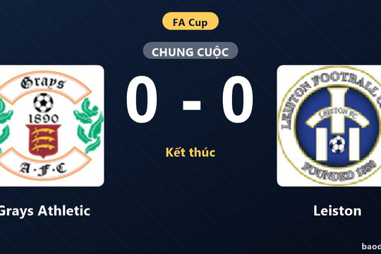 Bất phân thắng bại, Grays Athletic và Leiston hòa không bàn thắng ở FA Cup