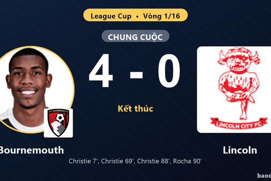 Đè bẹp Lincoln 4-0, Bournemouth vào vòng 1/8 League Cup và tiễn đối thủ rời giải