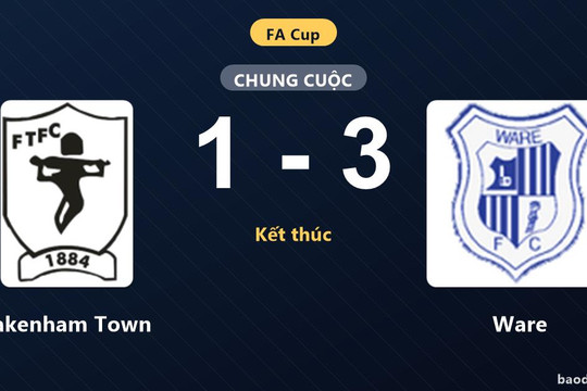 Đánh bại Fakenham Town 1-3, Ware hưởng trọn niềm vui ở trận đá lại FA Cup