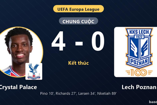 Hạ đậm Lech Poznan 4-0, Crystal Palace khởi đầu tưng bừng tại Europa League
