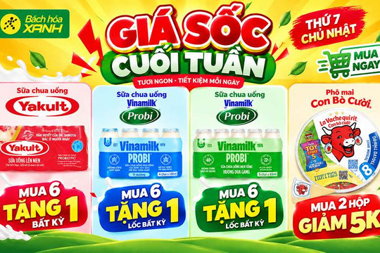Mẹo săn ưu đãi mua 6 tặng 1 sữa chua Yakult, Probi và phô mai giảm giá tại Bách hóa XANH