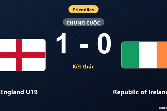 England U19 thắng sát nút Republic of Ireland U19 ở trận giao hữu