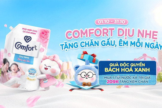 Cách nhận ngay bộ gối mền cao cấp khi mua nước xả vải Comfort dịu nhẹ 3 lít tại Bách hóa XANH