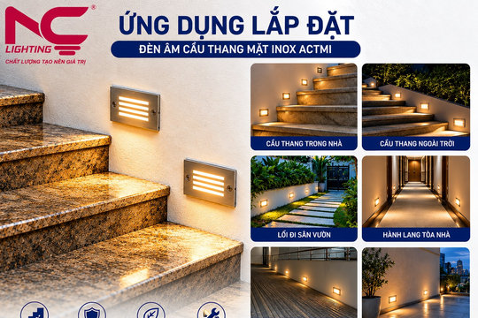 Đèn rọi cột kết hợp đèn âm cầu thang trong chiếu sáng kiến trúc