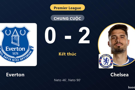 Hạ Everton 0-2, Chelsea cân bằng điểm số với chính đối thủ