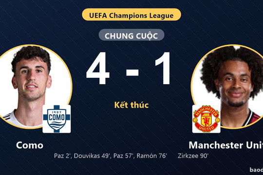 Thảm bại 1-4 trước Como, Manchester United bị đối thủ vượt mặt tại Champions League