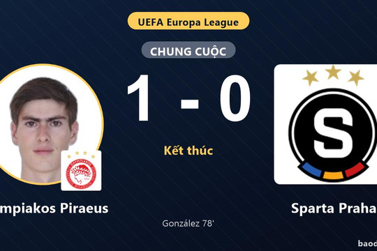 Hạ Sparta Praha 1-0, Olympiakos Piraeus bứt phá trên bảng xếp hạng Europa League