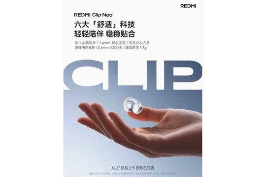 Chi tiết tai nghe Redmi Clip Neo: Thiết kế mở dạng kẹp chỉ 5.3g cùng màng loa động 12mm