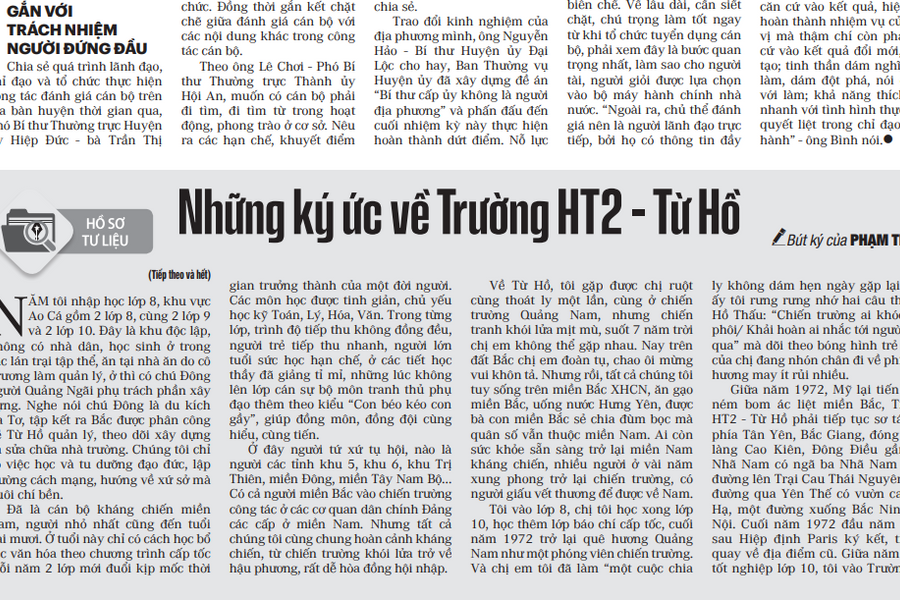 Những ký ức về Trường HT2 - Từ Hồ (Tiếp theo và hết)