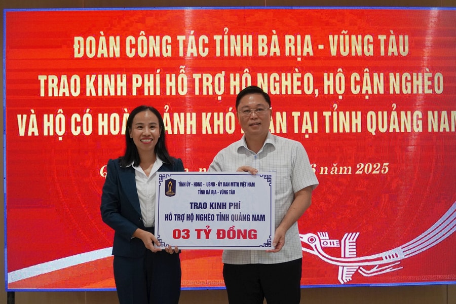 Bà Rịa – Vũng Tàu trao tặng Quảng Nam 3 tỷ đồng xóa nhà tạm cho hộ nghèo, cận nghèo