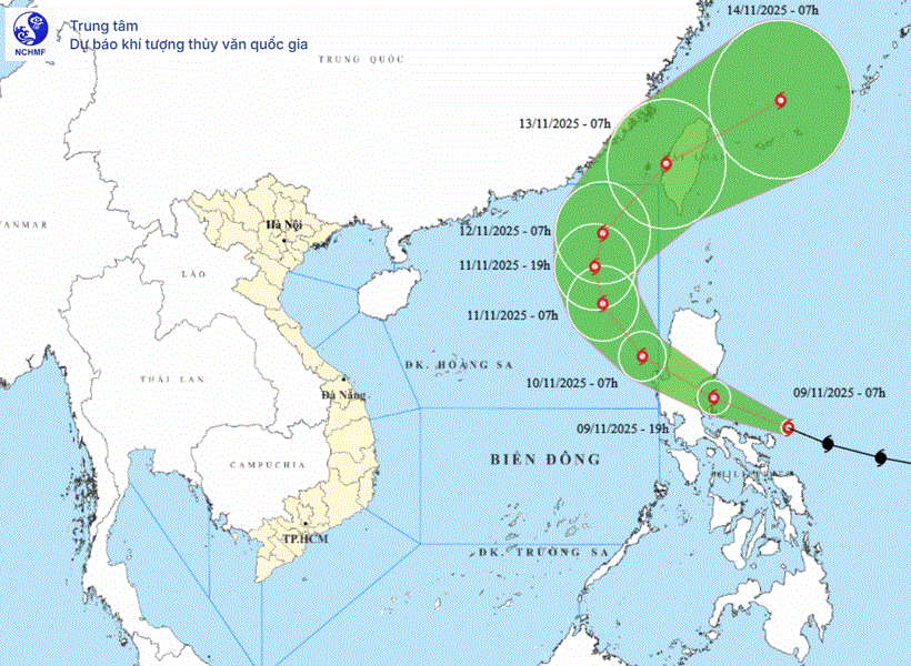 Bão Fung-Wong sẽ di chuyển lệch lên phía bắc vùng biển Bắc Biển Đông
