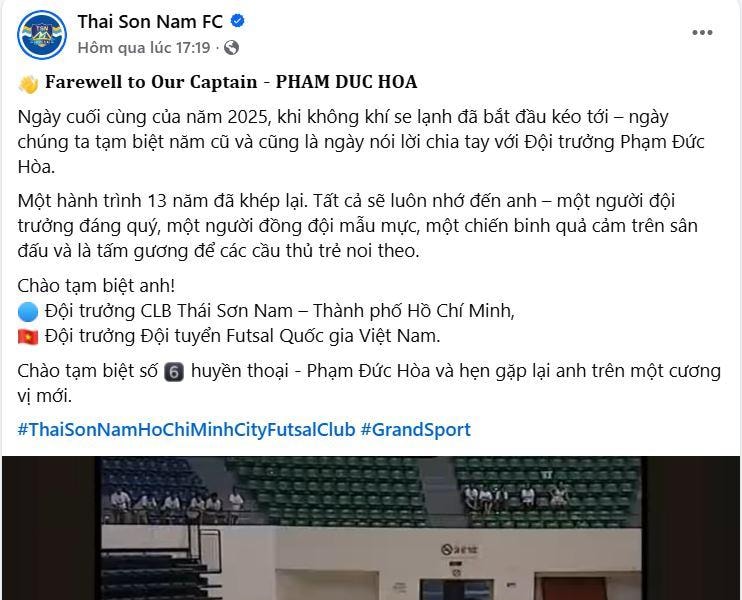 Quả bóng Vàng Phạm Đức Hòa giải nghệ: Khép lại hành trình 13 năm huyền thoại của futsal Việt Nam