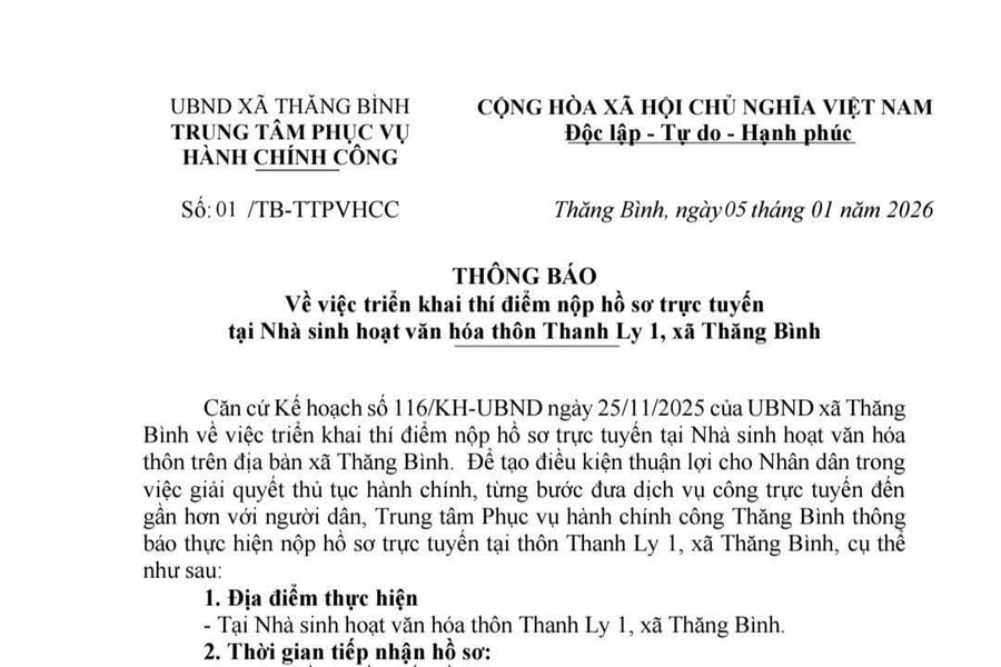 Xã Thăng Bình thí điểm tiếp nhận hồ sơ trực tuyến tại nhà văn hóa thôn