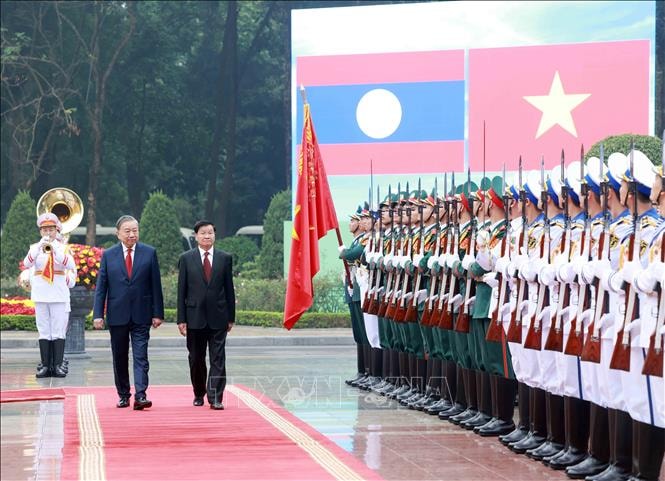 Tổng Bí thư Tô Lâm chủ trì Lễ đón Tổng Bí thư, Chủ tịch nước Lào Thongloun Sisoulith