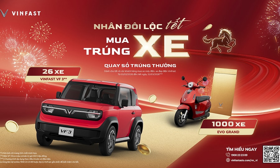 VinFast tặng 26 ô tô VF 3 và 1.000 xe máy điện trong chương trình lộc Tết 2026