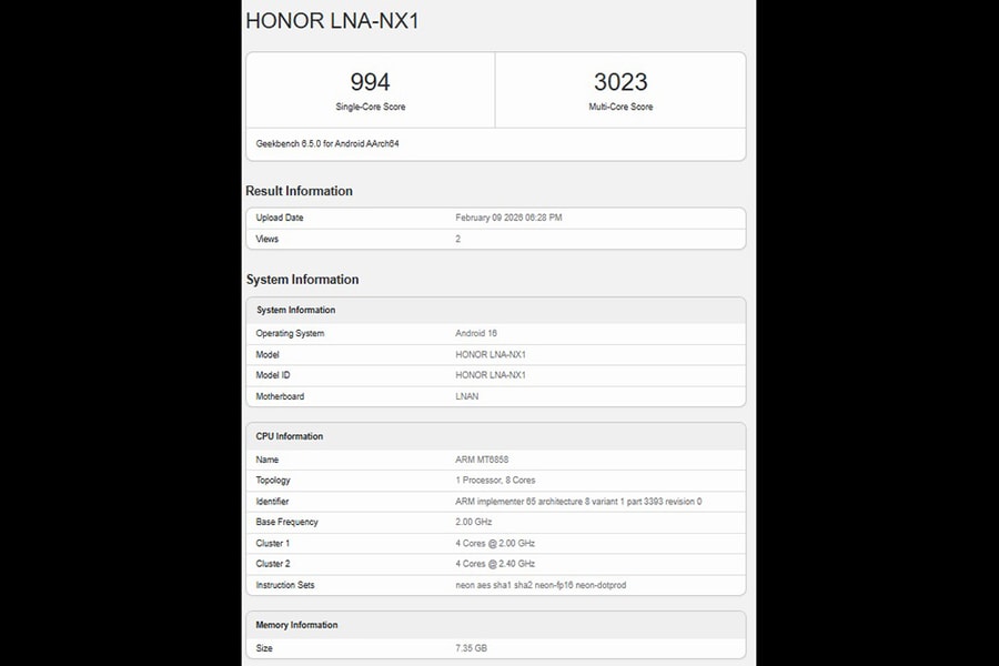 Lộ diện HONOR 600 Lite trên Geekbench: Chip Dimensity 7100 và sức mạnh phân khúc tầm trung
