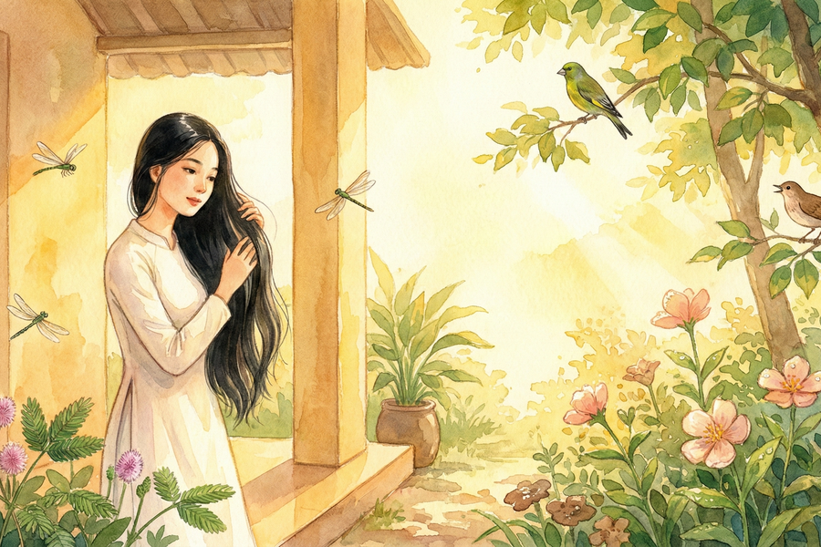 Nắng lên rồi, em ơi ra phơi tóc