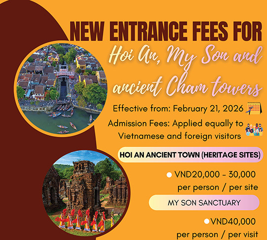 New admission fees for Hoi An, My Son Sanctuary and Cham towers in Da Nang