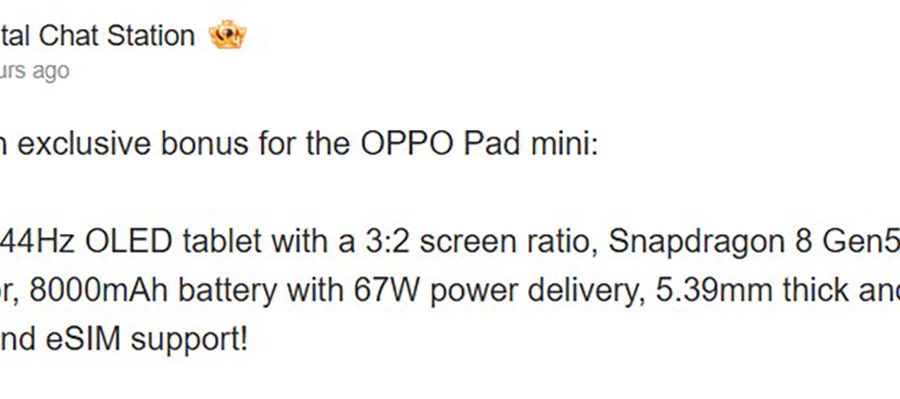 OPPO Pad Mini: Tablet nhỏ gọn dùng chip Snapdragon 8 Gen 5, màn hình 144Hz và pin 8000mAh