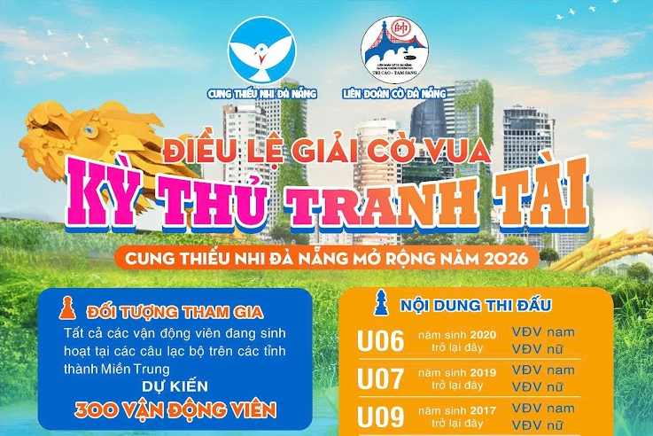Mở đăng ký Giải cờ vua Cung thiếu nhi Đà Nẵng mở rộng