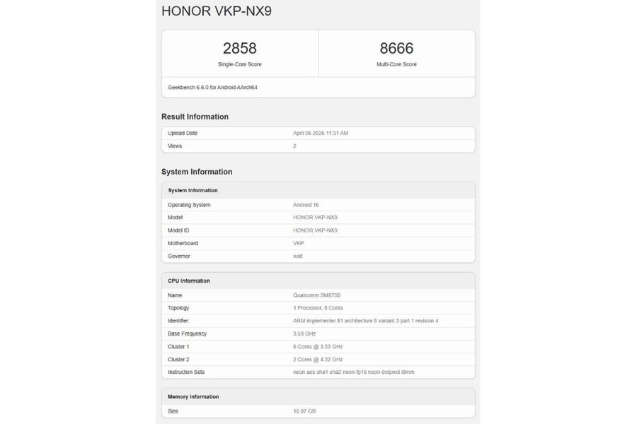 HONOR 600 Pro lộ hiệu năng mạnh mẽ với chip Snapdragon 8 Elite và pin 9,000 mAh